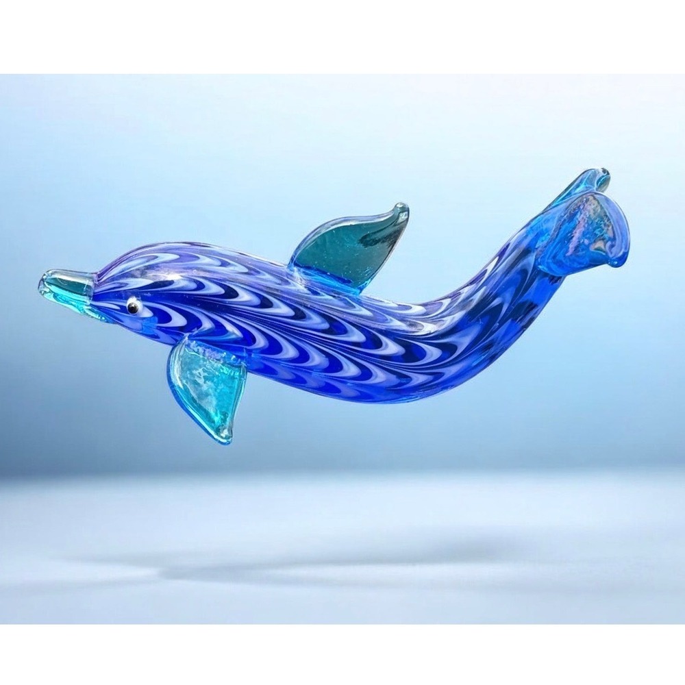 Lenox Blue swirl hand-Crafted glass dolphin